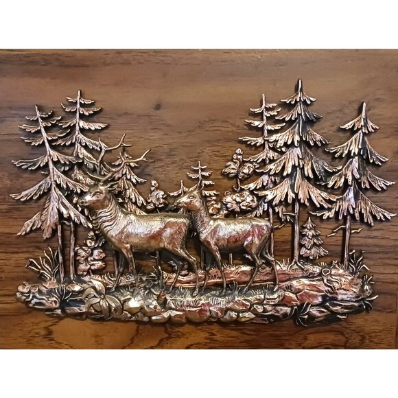 VTG A & F Deer Elk Wildlife 3D Wood Wall Plaque Hanging Copper Tone Rustic Decor - Picture 2 of 4